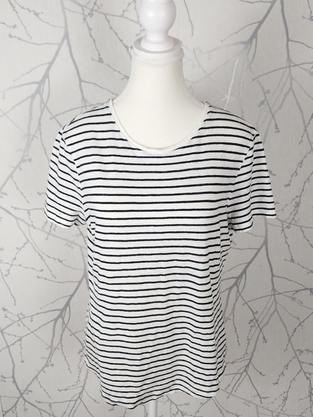 Country Road Horizontal Stripe 100% Linen Round Neck T-Shirt